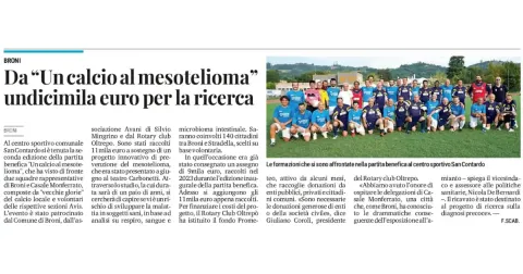 Da Un calcio al mesotelioma undicimila euro per la ricerca