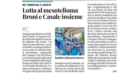 Lotta al mesotelioma, Broni e Casale insieme