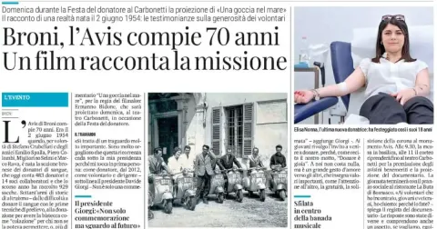 Broni, l'AVIS compie 70 anni. Un film racconta la missione