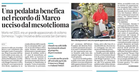 Una pedalata benefica nel ricordo di Marco, ucciso dal Mesotelioma
