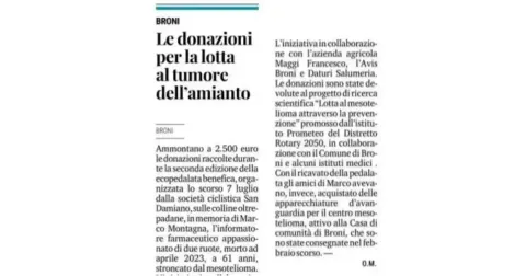 Le donazioni per la lotta al tumore dell'amianto